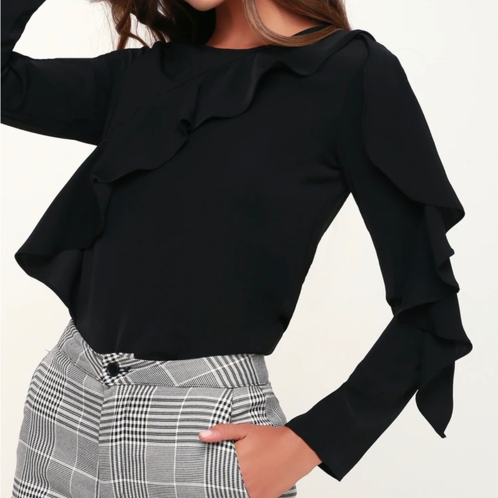 Long Sleeve Black Ruffle Top